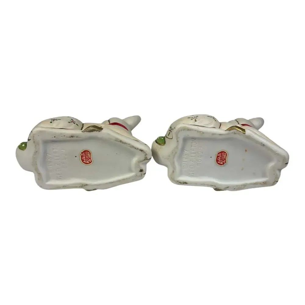 Vintage Lefton Pair of 1987 Reindeer Christmas Candle Holders #06429 Patchwork